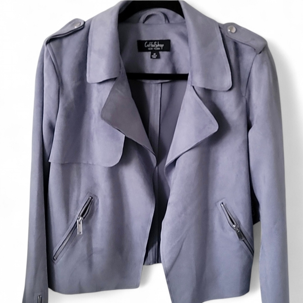 New CoffeeShop Womens Medi Lavender Grey Suede Blazer - Picture 9 of 10